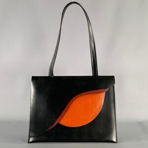 VINTAGE Black Orange Leather Shoulder Bag